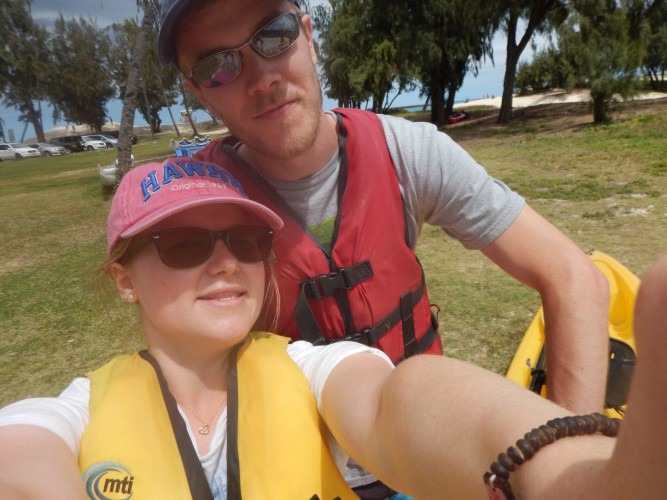 Kayaks across a beautiful beach to islands!